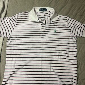 Ralph Lauren White and Black and Pink Polo Shirt Classic Striped Design- Men’s L